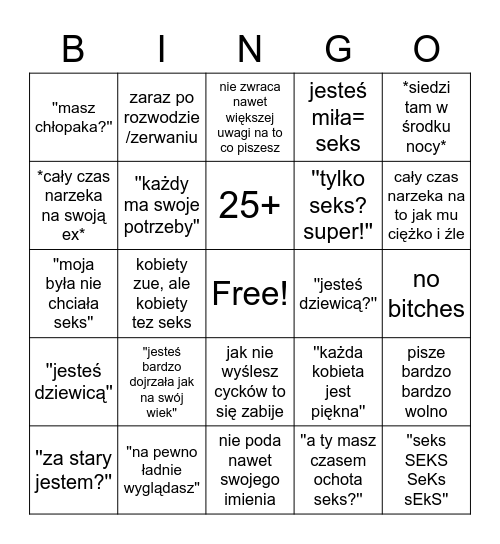 spermiarze w internet Bingo Card