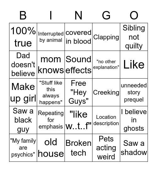 white grill ghost Bingo Card