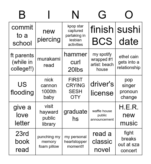 2023 bingo Card