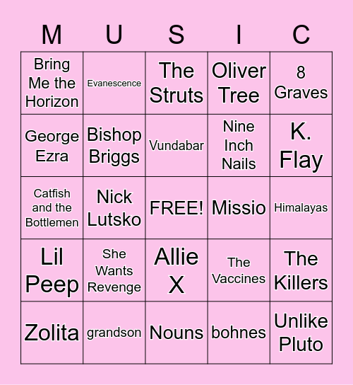 What Music Do You Have in Common With ____? Bingo Card