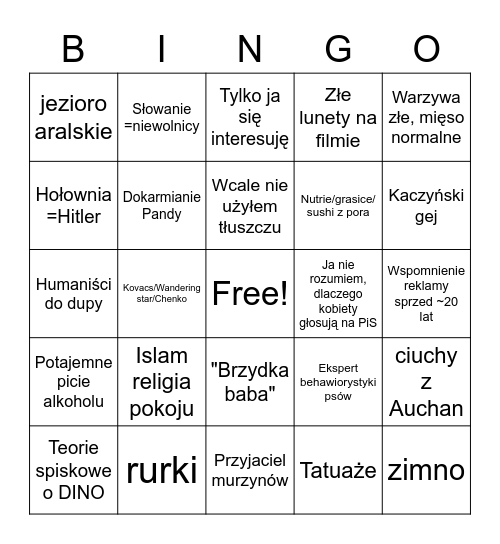 Dziaders bingo Card