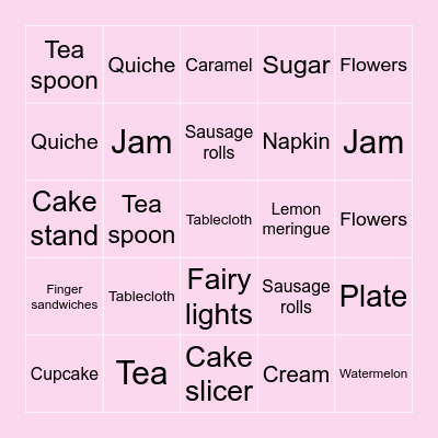 High Tea Bingo Card