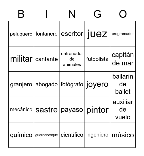 50 tarjetas con profesiones jose maria Bingo Card