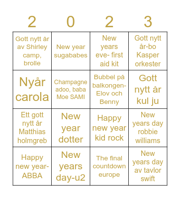 Nyårslåtar Bingo Card