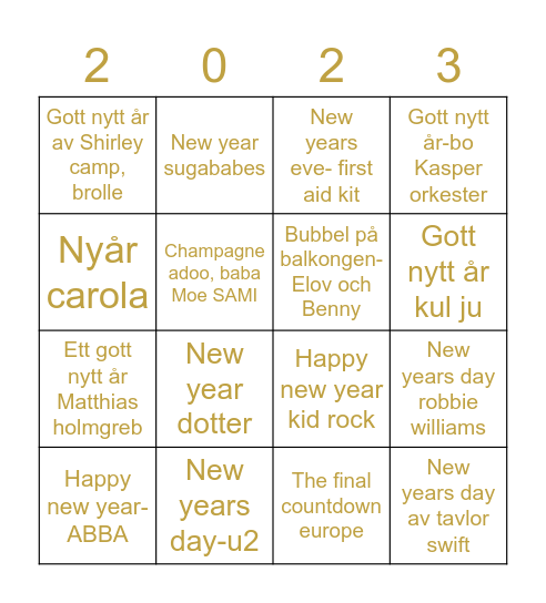 Nyårslåtar Bingo Card