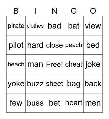 Minimal pairs bingo mixed Bingo Card