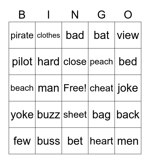 Minimal pairs bingo mixed Bingo Card