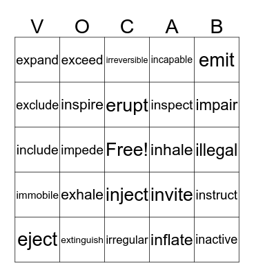 Vocabulary Bingo Card