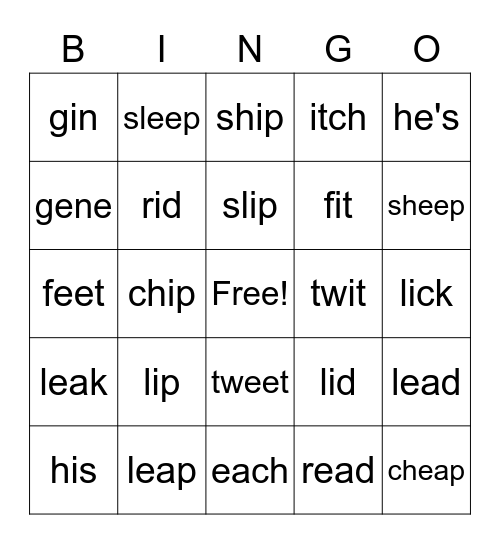 Minimal pairs i and ɪ Bingo Card