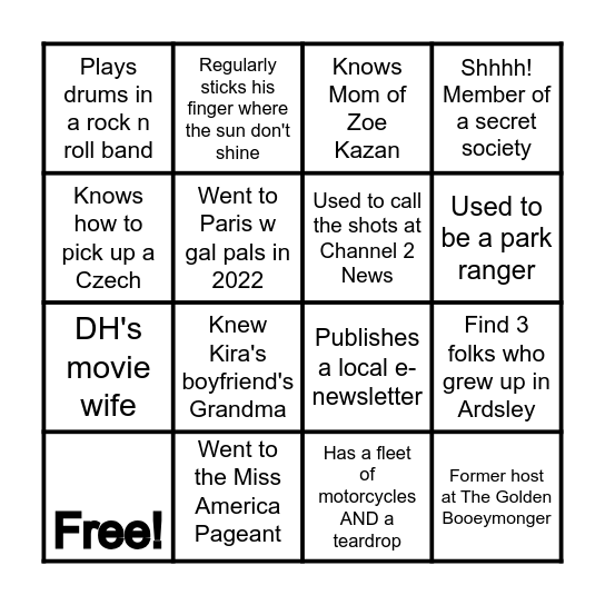 New Year's Eve Human Bingo Card