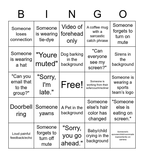 Virtual Training BINGO Card