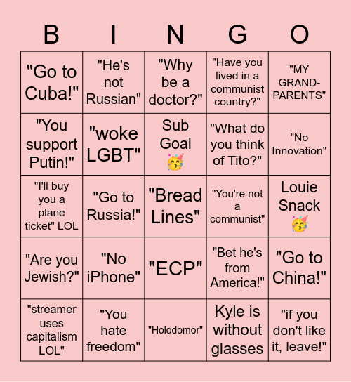 KyleCommunist Twitch Bingo Card