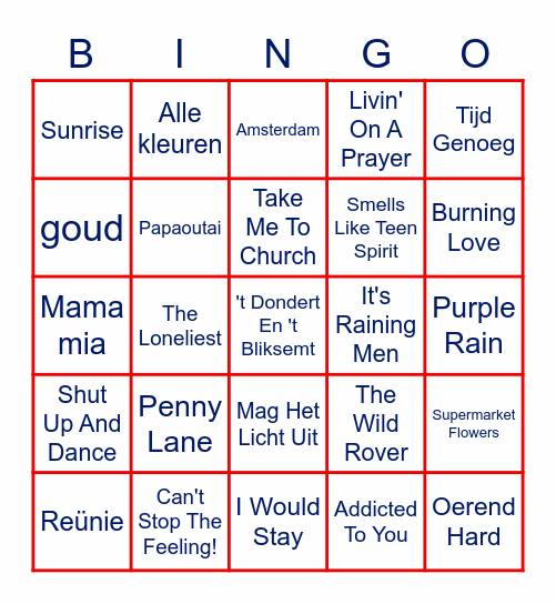 Top 2000 Muziek bingo Ommen Bingo Card