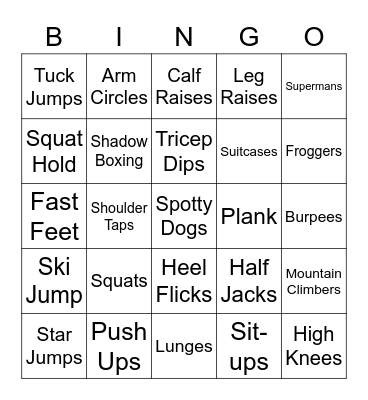 Fitness Bingo Card