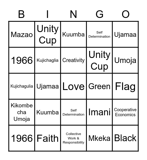 Kwanzaa Bingo Card