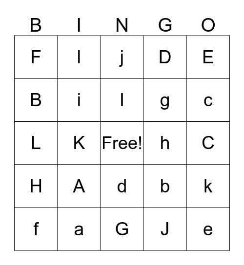 Alphabet Bingo Card