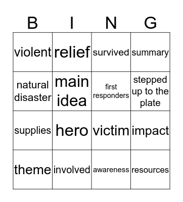 Vocabulary Bingo Card