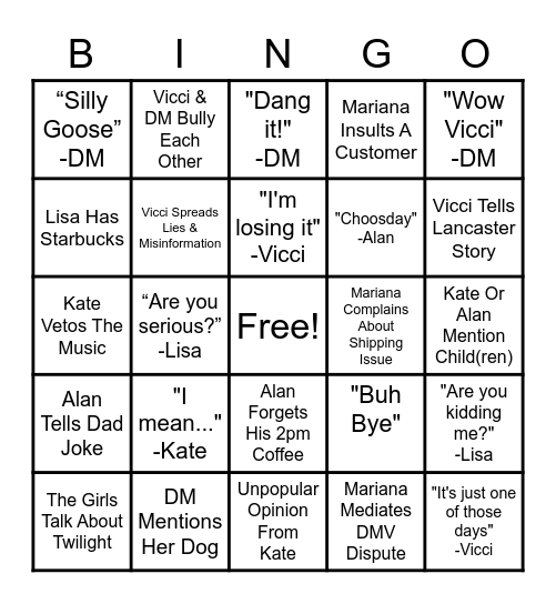 Cliq Quotes & Quirks Bingo Card