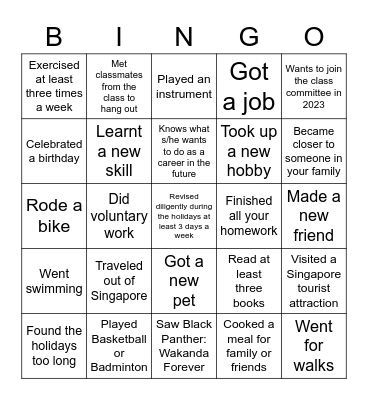 Back to School BINGO Card