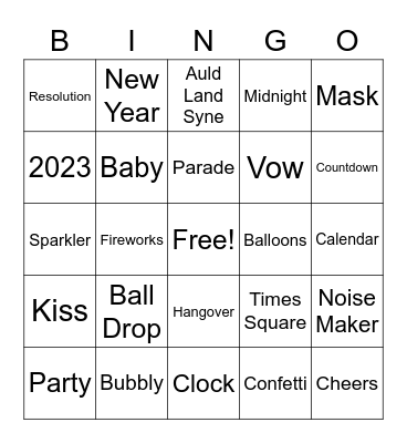 New Years 2023 Bingo Card
