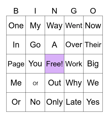 Reading Bingo / Sight Words Bingo Card