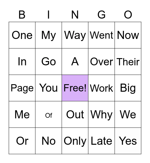 Reading Bingo / Sight Words Bingo Card