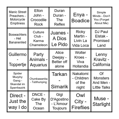 Âldjiers Musykbingo Card