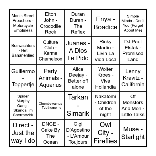 Âldjiers Musykbingo Card