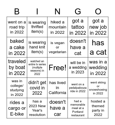 Freckle's Rockin New Year's Eve 2023 Bingo Card