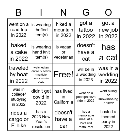 Freckle's Rockin New Year's Eve 2023 Bingo Card