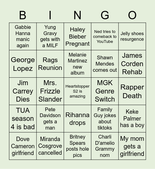 2023 Predictions Bingo Card