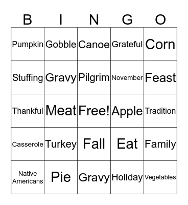 Thanksgiving BINGO Card