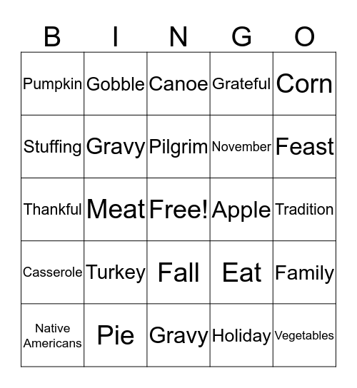 Thanksgiving BINGO Card