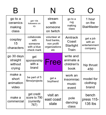 2023 GOALSSSSSS Bingo Card