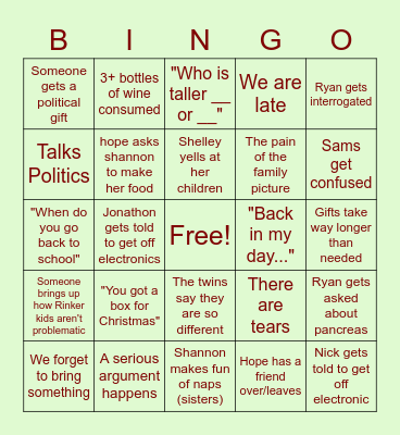 OHIO CHRISTMAS Bingo Card