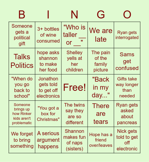 OHIO CHRISTMAS Bingo Card