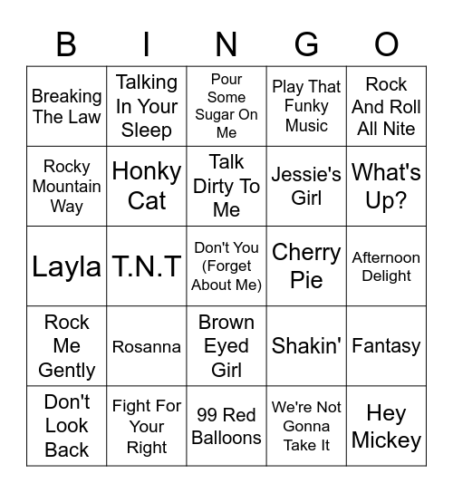 Rockin' Bingo Card