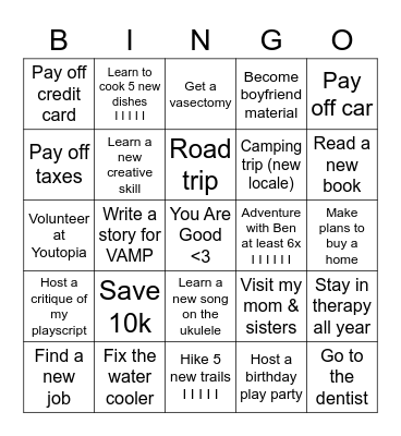2023 & Me: Goals for Mittens Bingo Card