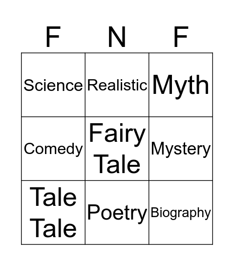 Genre Bingo Card