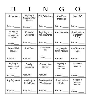 Call Type Bingo! Date:______________ Bingo Card