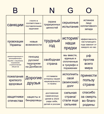 Речь Путина 2022 Bingo Card