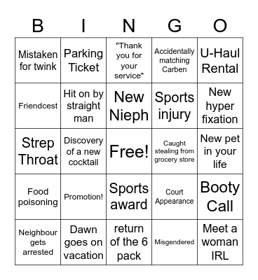 Jackie 2023 Bingo Card