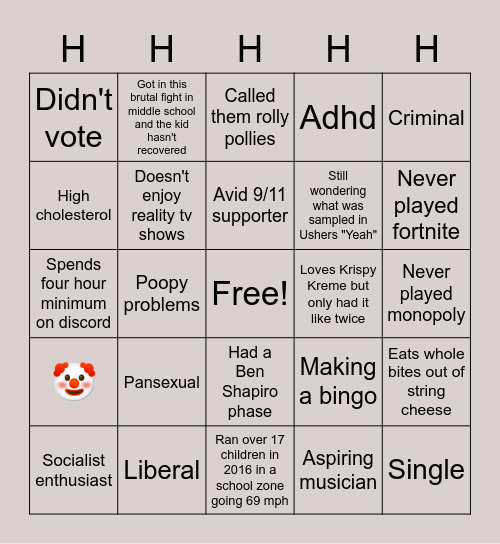 H H Bingo Card