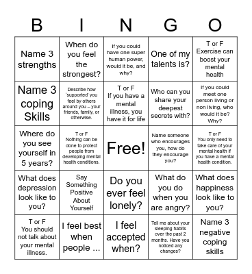 Mental Health Bingo . Bingo Card