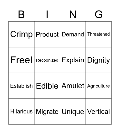 Vocab Bingo Card