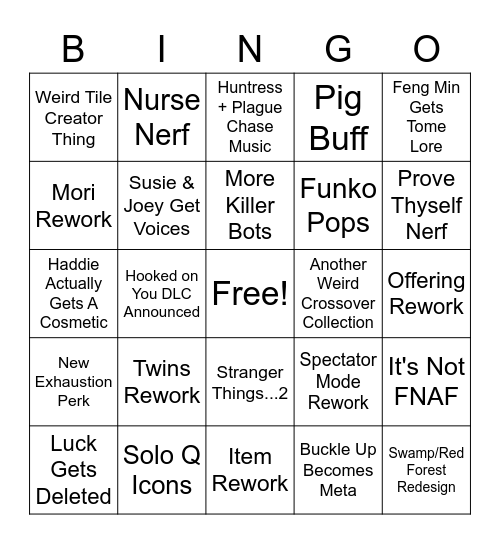 Dead By Daylight 2023 Predictions Bingo Card