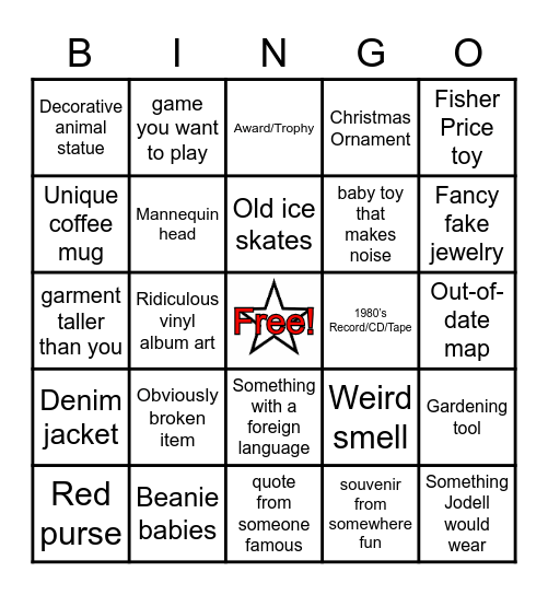 Thrift Store Bingo Card