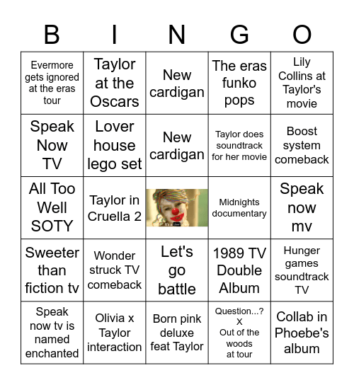 Taylor Swift 2023 Bingo Card