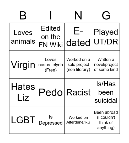 Twisted Trio Member (either version) Bingo Card