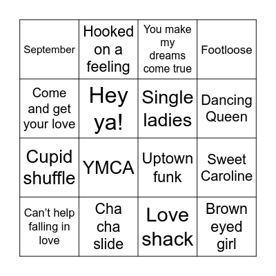 Wedding song bingo Card